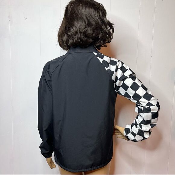 VANS Thanks Coach Womens Jacket Black White Windbreaker Check Size XS Skater - Picture 6 of 7